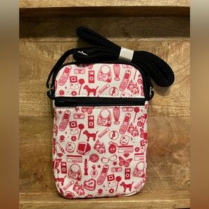 VAMSII Crossbody Bag, 2000s Graphic Print, Pink/White, Canvas, Waterproof